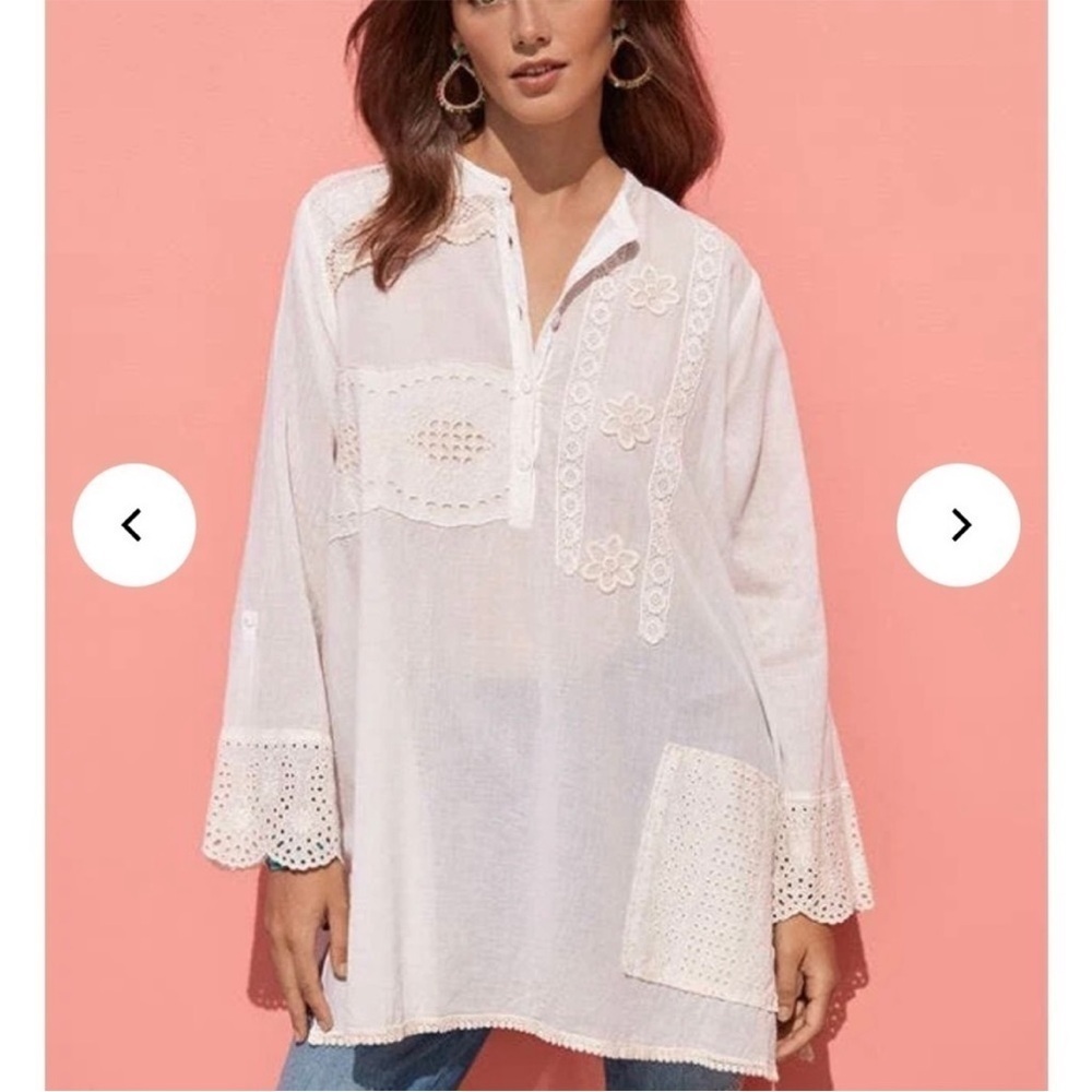 NWOT Johnny Was white kit patchwork tunic blouse